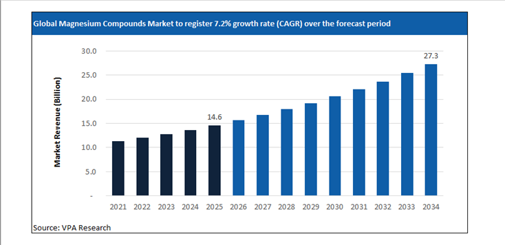 magnesium compounds market size forecast 2021 to 2034